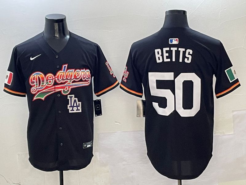 Men Los Angeles Dodgers 50 Betts Black rainbow Nike 2025 MLB Jersey style 10